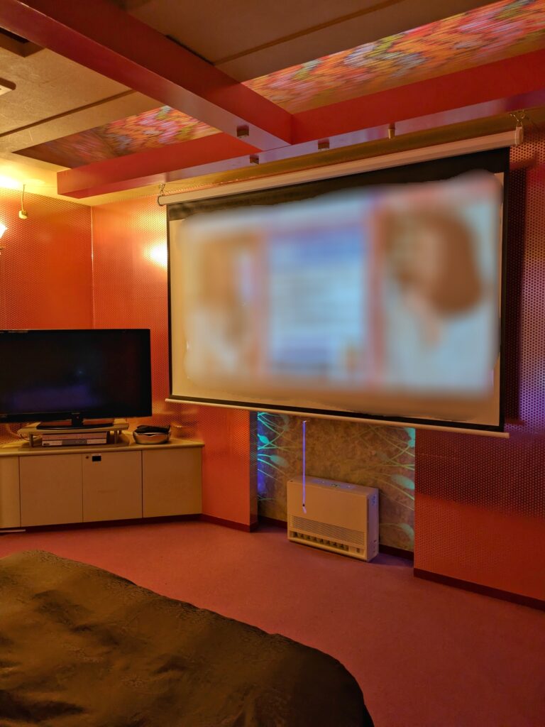 網走 Hotel ARUN 客房設備:大型投影幕、電視與房內影音系統