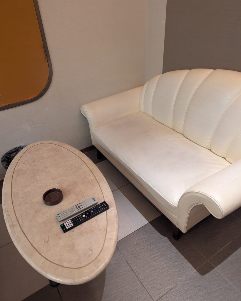 ホテルアクアオアシス 405号室のソファスペース。